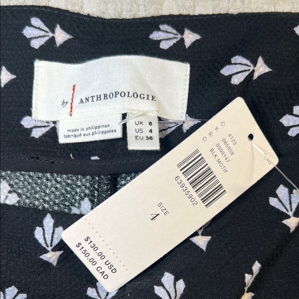 Anthropologie wide leg pants Black with floral accent size 4 - Picture 5 of 15